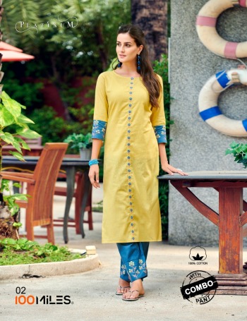 100 Miles Platinum Cotton Kurtis with pant wholesale price