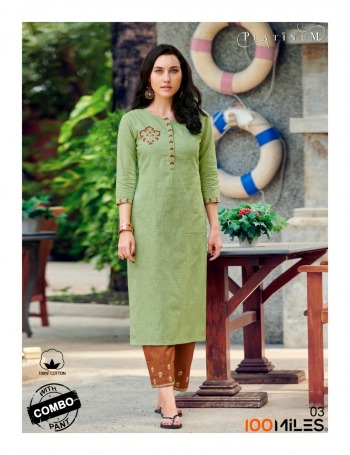 100 Miles Platinum Cotton Kurtis with pant wholesale price