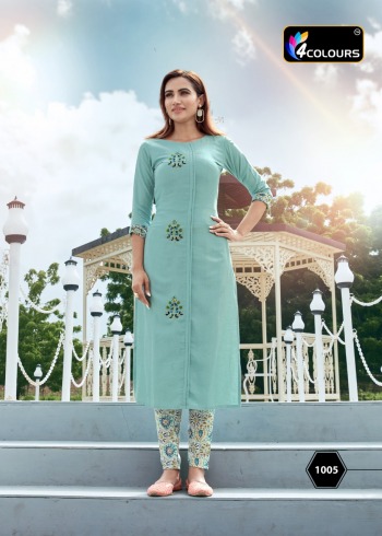 4 Colours Stylo Viscos Hand work Kurtis with pant catalog