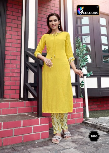 4 Colours Stylo Viscos Hand work Kurtis with pant catalog