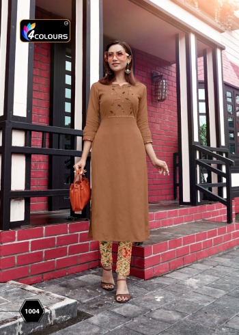 4 Colours Stylo Viscos Hand work Kurtis with pant catalog