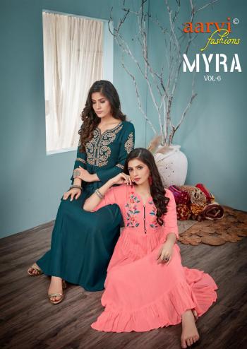 Aarvi Fashion Myra vol 6 Rayon Kurtis wholesaler