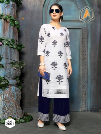 Apple Luckhnowi Chikan work kurtis with Pant catalog