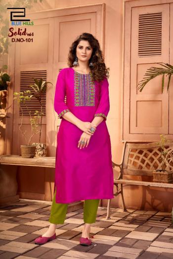 Blue-Hills-Solid-vol-5-Cotton-kurtis-with-pant-catalog-1