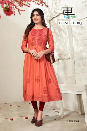 Blue Hills Trend Retro vol 3 Rayon Long Kurtis wholesaler