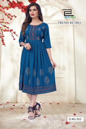 Blue Hills Trend Retro vol 3 Rayon Long Kurtis wholesaler