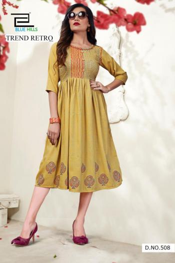 Blue Hills Trend Retro vol 3 Rayon Long Kurtis wholesaler