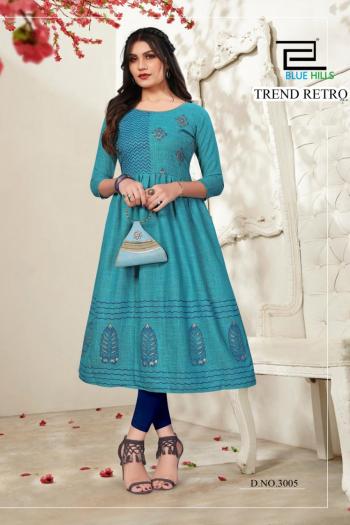 Blue Hills Trend Retro vol 3 Rayon Long Kurtis wholesaler