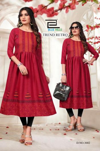 Blue Hills Trend Retro vol 3 Rayon Long Kurtis wholesaler