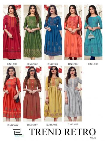 Blue Hills Trend Retro vol 3 Rayon Long Kurtis wholesaler