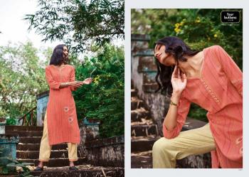 Four Button Ivory Cotton kurtis with pant catalog wholesaler