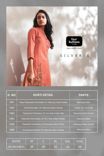 Four button Silver vol 6 Kurtis with pant wholesale Price