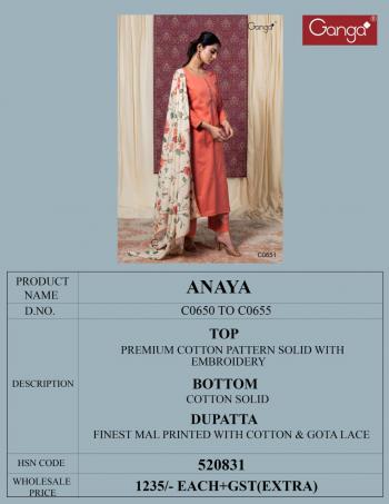 Ganga Anaya Premium Cotton Salwar Kameez wholesaler