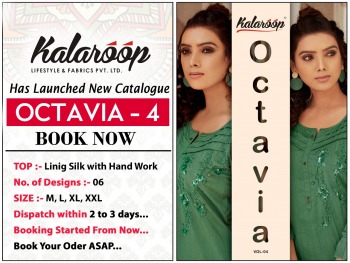 Kalaroop Octavia vol 4 Linning silk hand work kurtis wholesaler