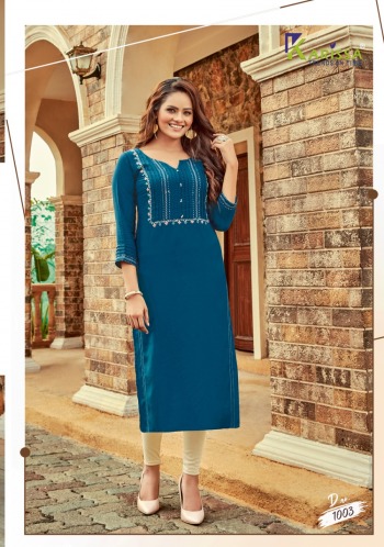 Karissa aarzoo Rayon hand work kurtis wholesaler