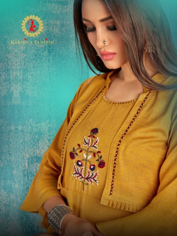 Karnika Rangoon Rayon Embroidered daily wear kurtis wholesaler