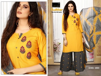 Manjeera Twitter Rayon kurtis with Palazzo and Dupatta wholesaler