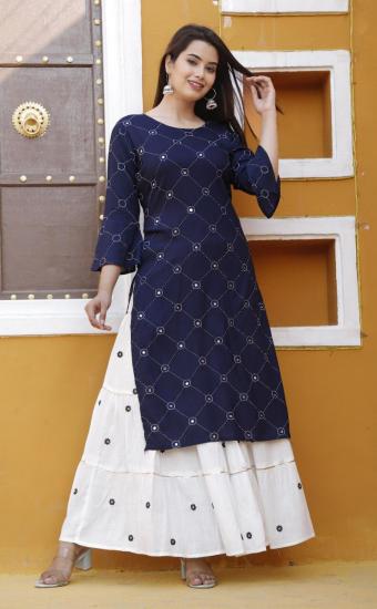 Mirror Work Rayon kurtis with Sharara catalog wholesaler