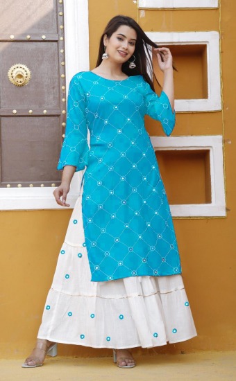 Mirror Work Rayon kurtis with Sharara catalog wholesaler