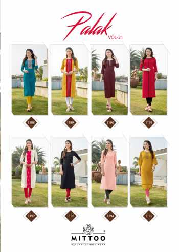 Mittoo palak vol 21 Rayon Daily wear Kurtis wholesaler