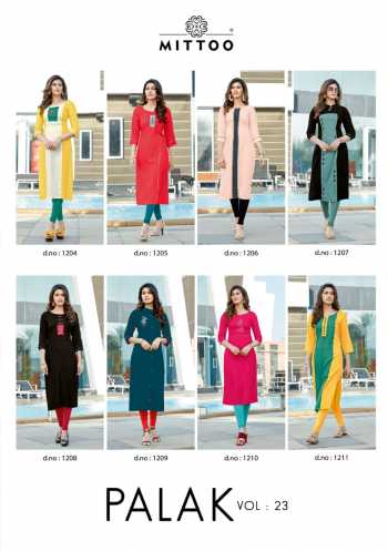 Mittoo Palak vol 23 Rayon daily wear kurtis wholesaler