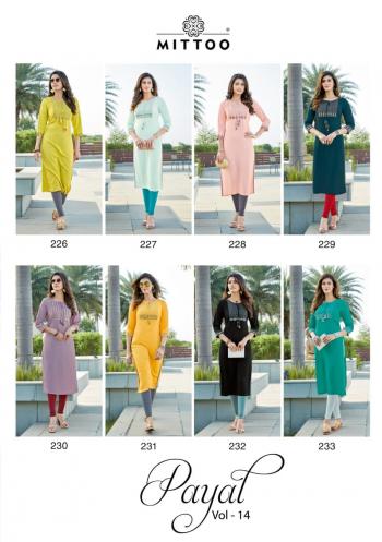 Mittoo Payal vol 14 Rayon Kurtis wholesaler