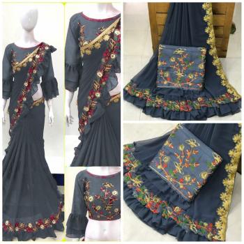 Non Catalog Georgette Ruffle Saree wholesaler