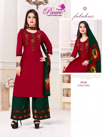 Paavi Paavni Rayon kurtis with palazzo and Dupatta