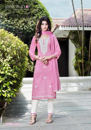 Pink mirror Bloom Viscose kurtis with Pant and Dupatta wholesaler