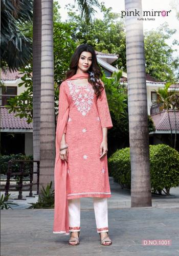 Pink mirror Bloom Viscose kurtis with Pant and Dupatta wholesaler