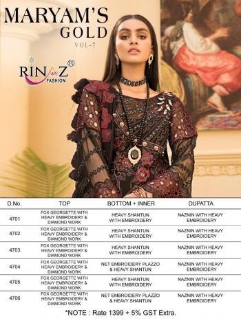 Rinaz Fashion Maryam Gold vol 7 Pakistani Suits catalog