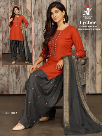 The Ethnic Studio Lychee casual wear kurtis with patiyala and Dupatta