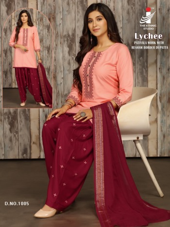 The Ethnic Studio Lychee casual wear kurtis with patiyala and Dupatta