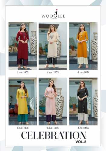 Woogle Celebration vol 8 Rayon kurtis with palazzo wholesaler