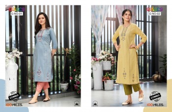 100 miles Colors Combo kurtis with pant catalog wholesaler