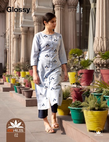 100 Miles Glossy Cotton Embroidered kurtis wholesaler