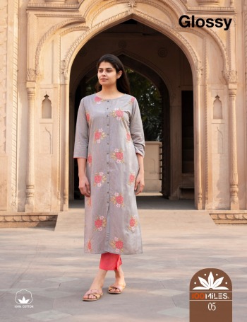 100 Miles Glossy Cotton Embroidered kurtis wholesaler