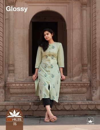 100 Miles Glossy Cotton Embroidered kurtis wholesaler