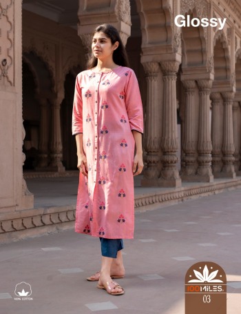 100 Miles Glossy Cotton Embroidered kurtis wholesaler