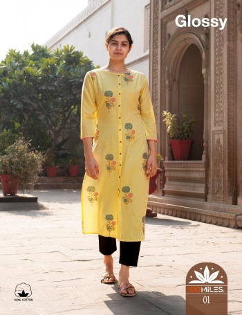 100 Miles Glossy Cotton Embroidered kurtis wholesaler