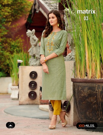 100 Miles Matrix Premium Cotton Kurtis wholesaler