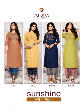 7 Channel Sunshine Cotton Kurtis with pant Wholesale price