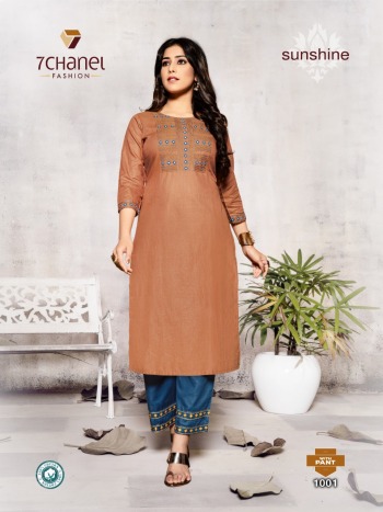 7 Channel Sunshine Cotton Kurtis with pant Wholesale price