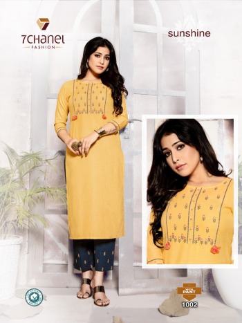 7 Channel Sunshine Cotton Kurtis with pant Wholesale price