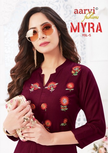 Aarvi Fashion Myra vol 5 Rayon Anarkali kurtis wholesaler