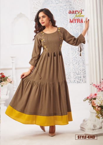 Aarvi Fashion Myra vol 5 Rayon Anarkali kurtis wholesaler