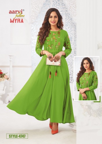 Aarvi Fashion Myra vol 5 Rayon Anarkali kurtis wholesaler