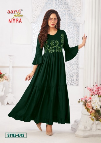 Aarvi Fashion Myra vol 5 Rayon Anarkali kurtis wholesaler