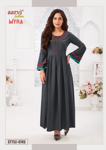 Aarvi Fashion Myra vol 5 Rayon Anarkali kurtis wholesaler