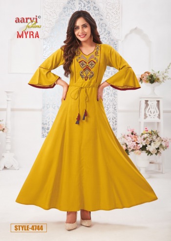 Aarvi Fashion Myra vol 5 Rayon Anarkali kurtis wholesaler